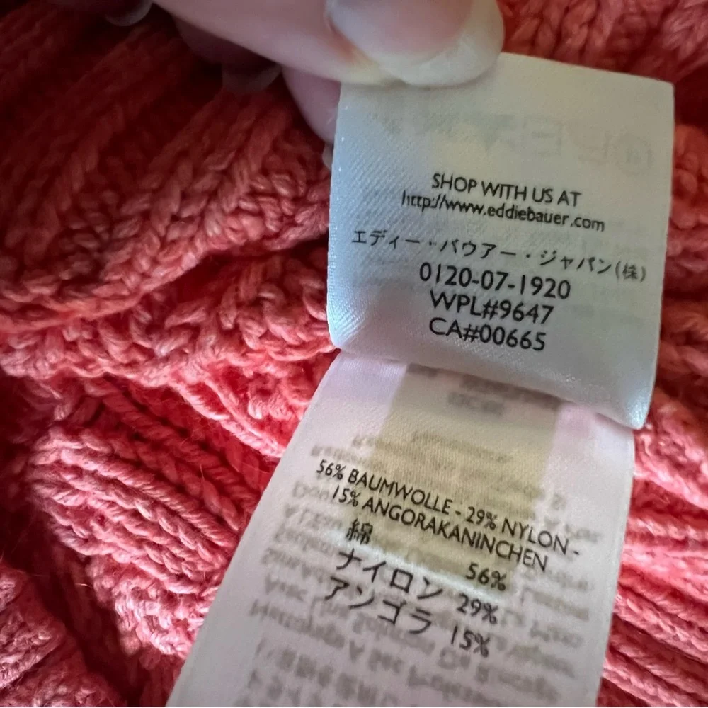 EDDIE BAUER coral coloured chunky cable knit turtleneck angora blend sweater - Picture 11 of 14